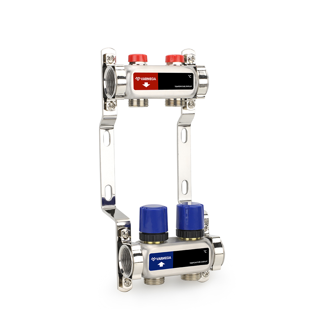 Коллекторная группа с балансировочными вентилями, нержавеющая сталь, 1", 2 x 3/4"EK