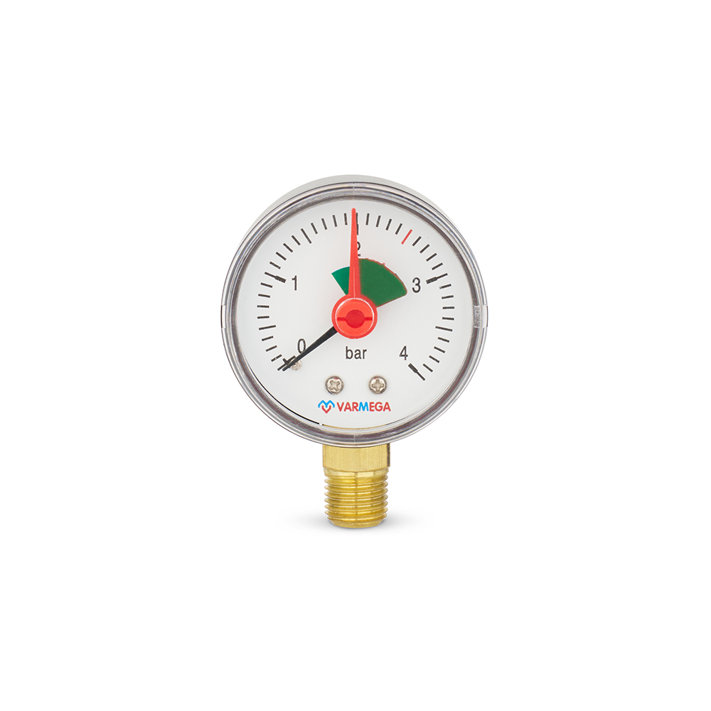 Манометр радиальный, диаметр 50 мм, 4 бар, 1/4", с индикатором предела