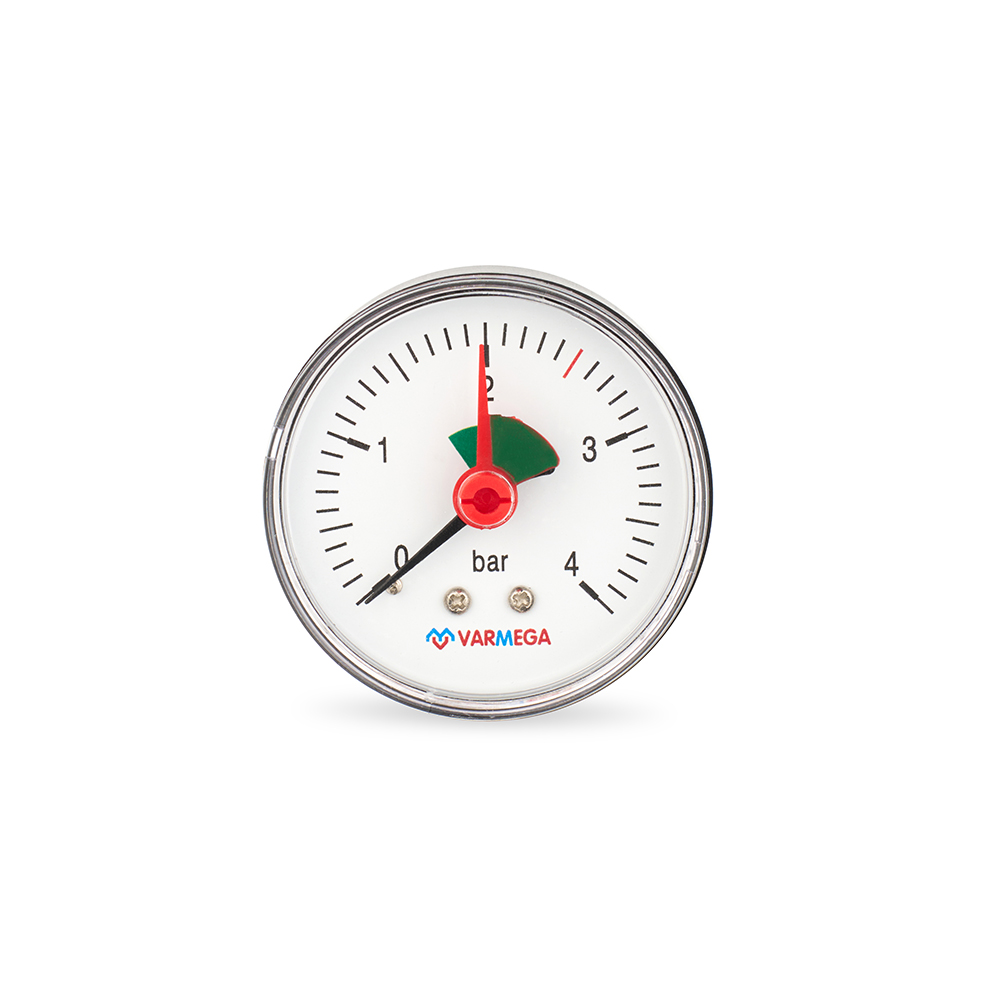 Манометр аксиальный, диаметр 63 мм, 4 бар, 1/4", с индикатором предела
