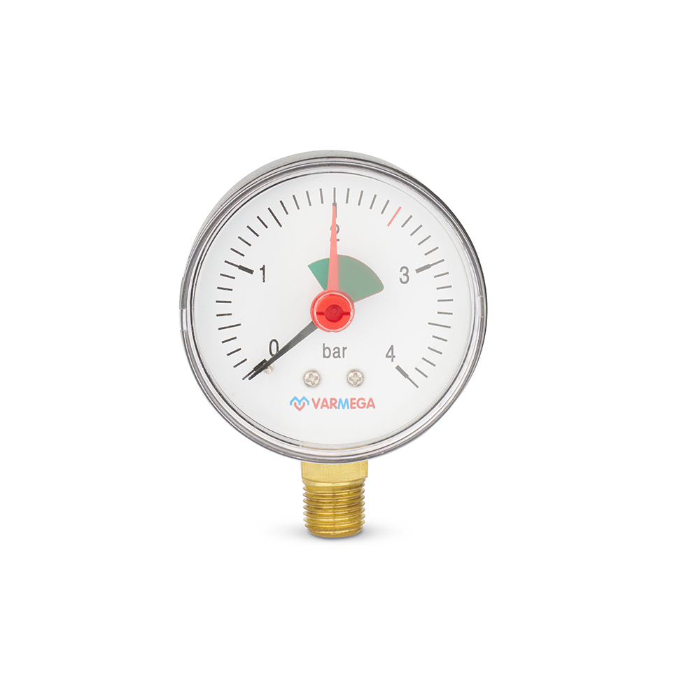 Манометр радиальный, диаметр 63 мм, 4 бар, 1/4", с индикатором предела