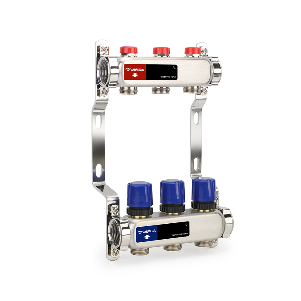 Коллекторная группа с балансировочными вентилями, нержавеющая сталь, 1", 3 x 3/4"EK