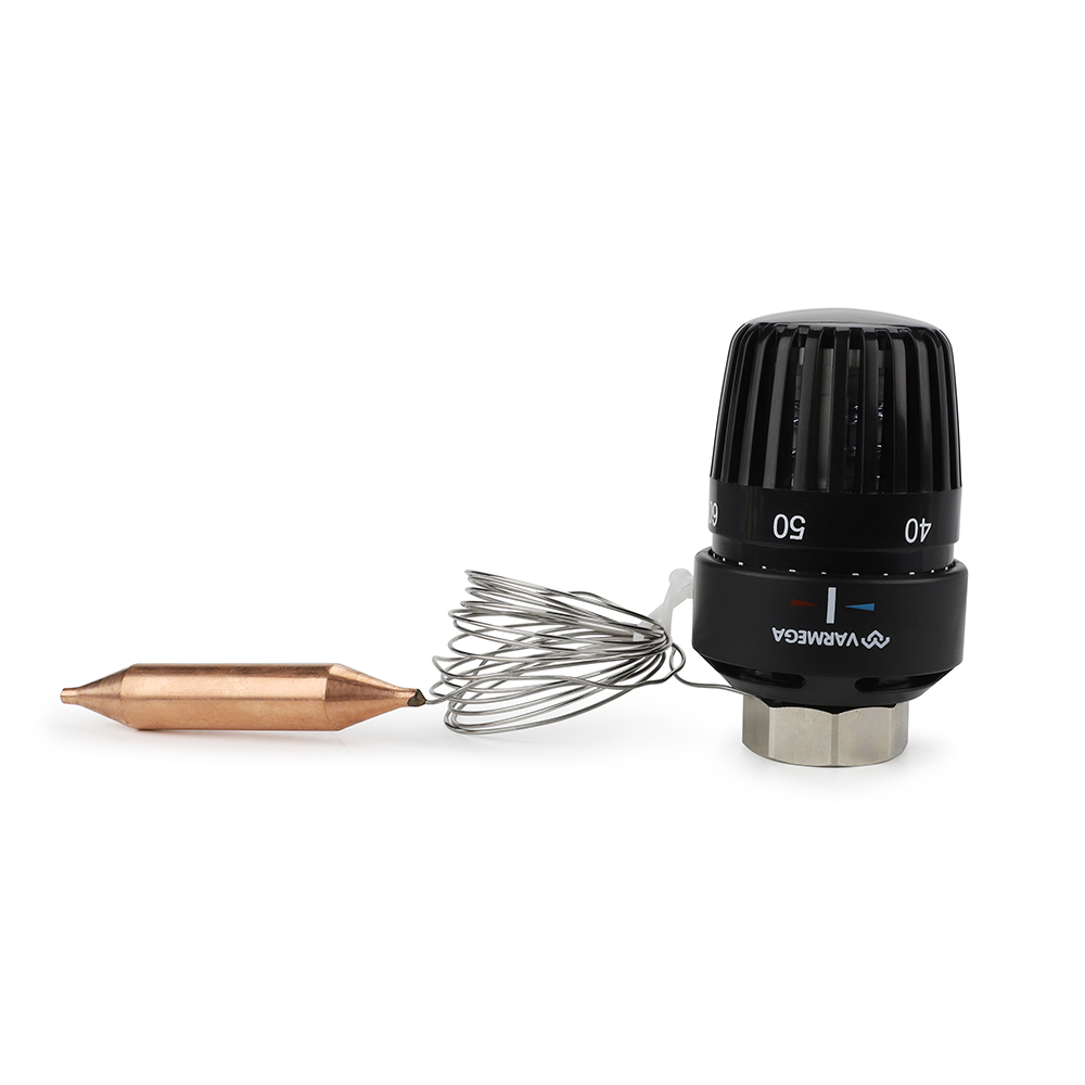 Термостатическая головка (термостат), M30х1.5, 20-70°С, погружной датчик, Ø14*84, черная