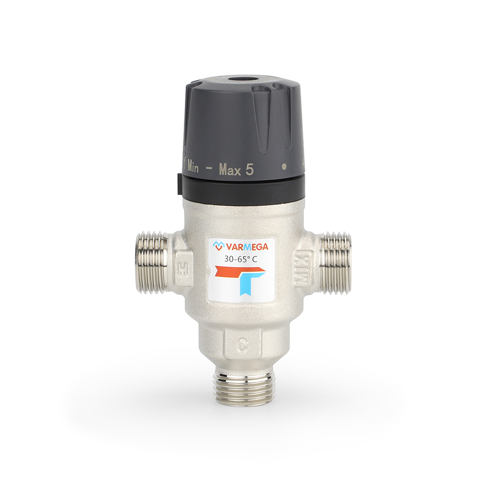 Термостатический смесительный клапан НР 1/2", Kvs 1.6, PN 10, смешение в бок, 30-65°С