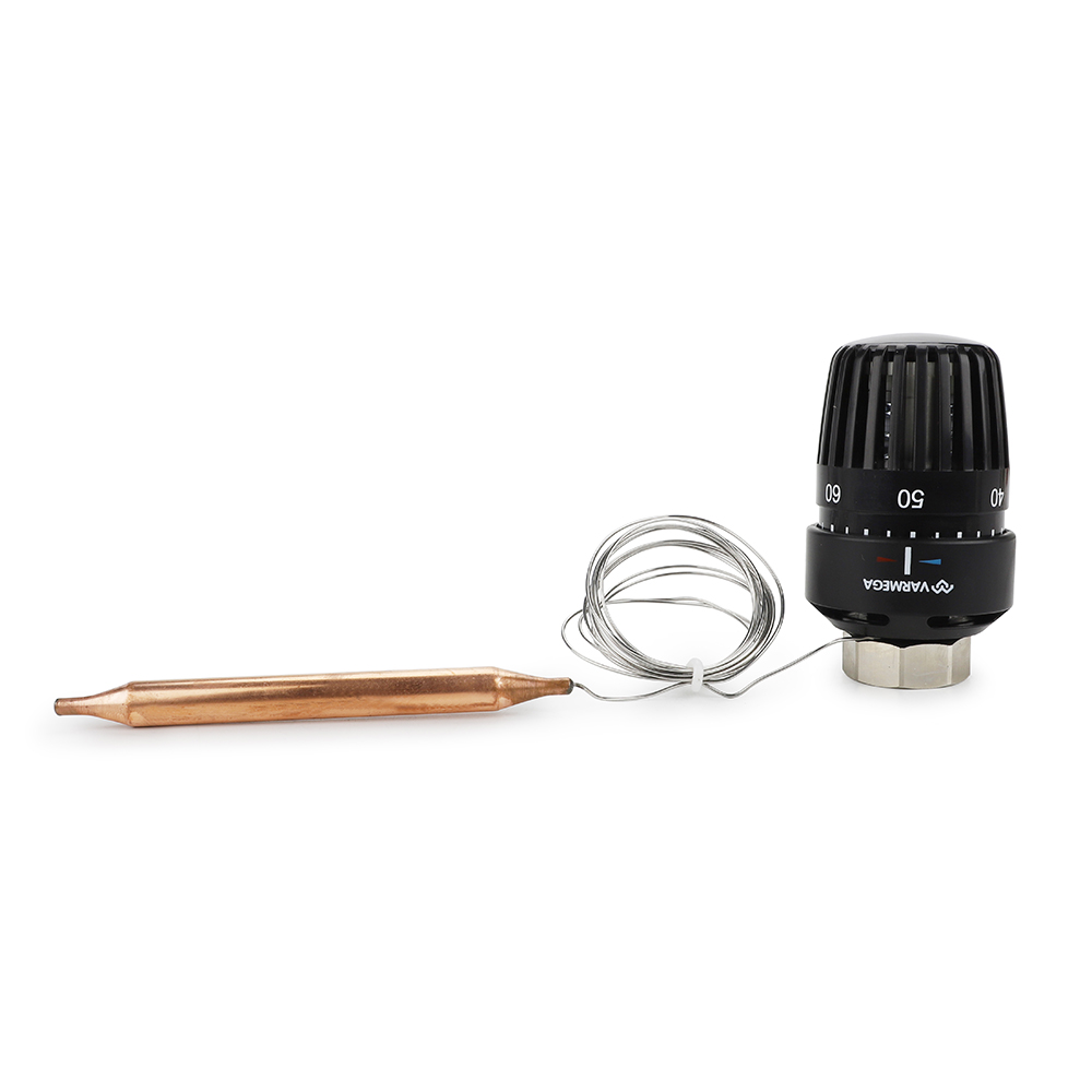 Термостатическая головка (термостат), M30х1.5, 20-70°С, погружной датчик, Ø11*122, черная