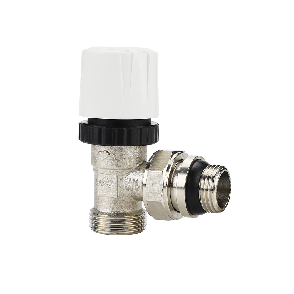 Термостатический клапан (терморегулятор), 1/2" x 3/4"EK, угловой, с самоуплотняющимся полусгоном