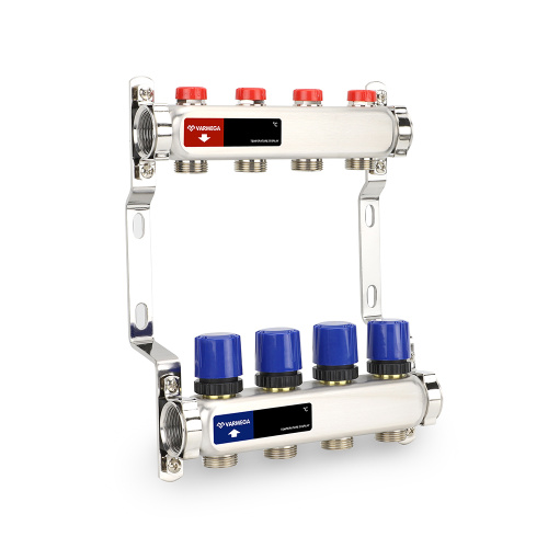 Коллекторная группа с балансировочными вентилями, нержавеющая сталь, 1", 4 x 3/4"EK