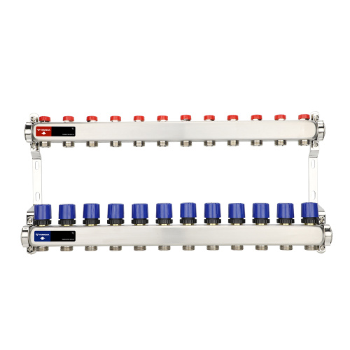 Коллекторная группа с балансировочными вентилями, нержавеющая сталь, 1", 12 x 3/4"EK