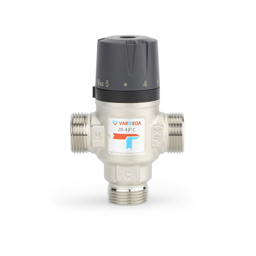 Термостатический смесительный клапан НР 3/4", Kvs 1.6, PN 10, смешение в бок, 20-43°С