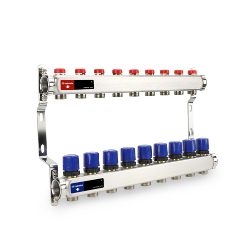 Коллекторная группа с балансировочными вентилями, нержавеющая сталь, 1", 9 x 3/4"EK