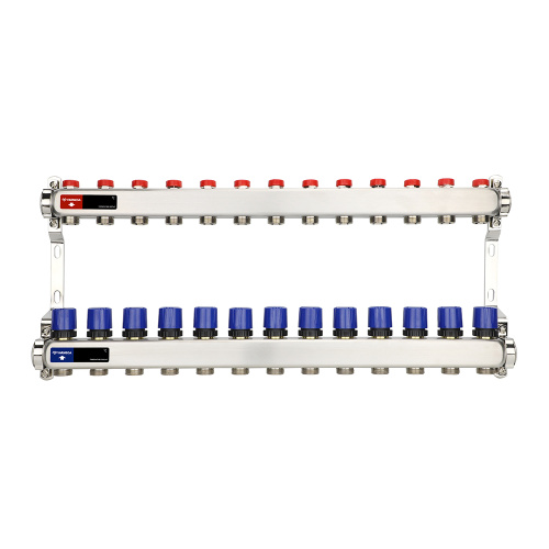 Коллекторная группа с балансировочными вентилями, нержавеющая сталь, 1", 13 x 3/4"EK