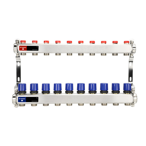 Коллекторная группа с балансировочными вентилями, нержавеющая сталь, 1", 10 x 3/4"EK