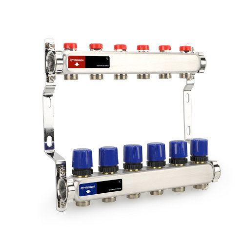 Коллекторная группа с балансировочными вентилями, нержавеющая сталь, 1", 6 x 3/4"EK