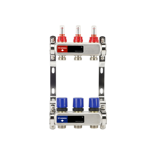 Распределительный коллектор (группа) с расходомерами ВР 1", на 3 контура 3/4" EK, нержавеющая сталь