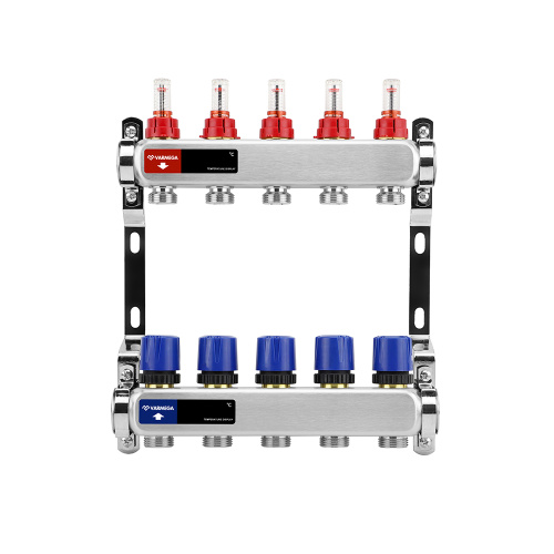 Распределительный коллектор (группа) с расходомерами ВР 1", на 5 контуров 3/4" EK, нержавеющая сталь
