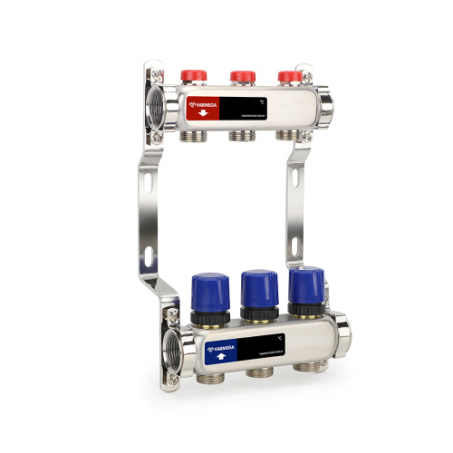 Коллекторная группа с балансировочными вентилями, нержавеющая сталь, 1", 3 x 3/4"EK