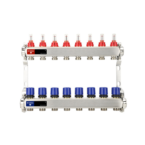 Распределительный коллектор (группа) с расходомерами ВР 1", на 8 контуров 3/4" EK, нержавеющая сталь