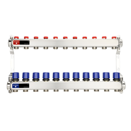 Коллекторная группа с балансировочными вентилями, нержавеющая сталь, 1", 11 x 3/4"EK