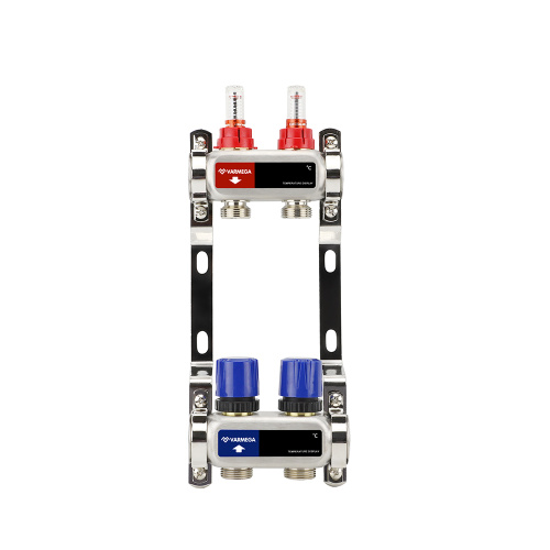 Распределительный коллектор (группа) с расходомерами ВР 1", на 2 контура 3/4" EK, нержавеющая сталь